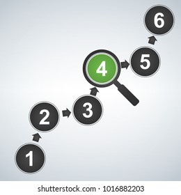 Infographic design elements for your business data with 6 options, parts, steps, timelines or processes and transparent magnifying glass.Vector Illustration.