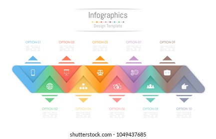 Infographic design elements for your business data with 10 options, parts, steps, timelines or processes. Vector Illustration.