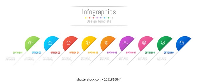 Infographic design elements for your business data with 9 options, parts, steps, timelines or processes. Vector Illustration.