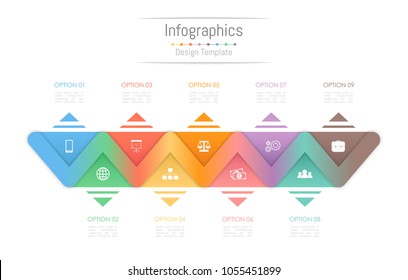 Infographic design elements for your business data with 9 options, parts, steps, timelines or processes. Vector Illustration.