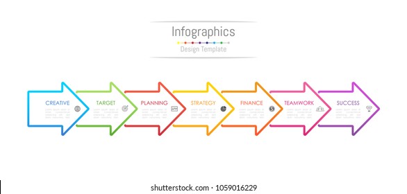 Infographic design elements for your business data with 7 options, parts, steps, timelines or processes. Arrow sign concept, Vector Illustration.