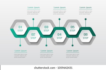 Infographic design elements for your business data with 6 options, parts, steps or processes. Vector timeline horizontal illustration.
