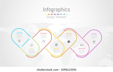 Infographic design elements for your business data with 7 options, parts, steps, timelines or processes. World map of this image furnished by NASA, Vector Illustration.