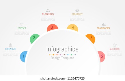 Infographic design elements for your business data with 6 options, parts, steps, timelines or processes. Vector Illustration.