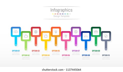 Infographic design elements for your business data with 10 options, parts, steps, timelines or processes. Vector Illustration.