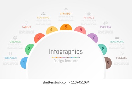 Infographic design elements for your business data with 9 options, parts, steps, timelines or processes. Vector Illustration.