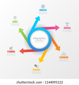 Infographic design elements for your business data with 6 options, parts, steps, timelines or processes. Vector Illustration.