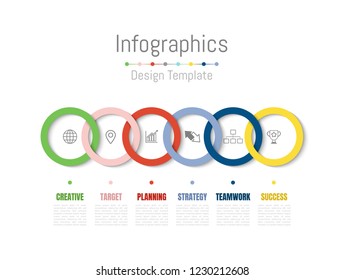 Infographic design elements for your business data with 6 options, parts, steps, timelines or processes. Vector Illustration.