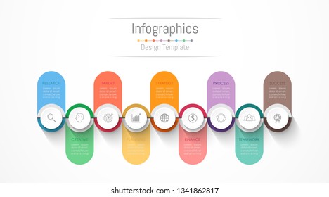 Infographic design elements for your business data with 9 options, parts, steps, timelines or processes. Vector Illustration.