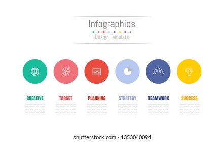 Infographic design elements for your business data with 6 options, parts, steps, timelines or processes. Vector Illustration.