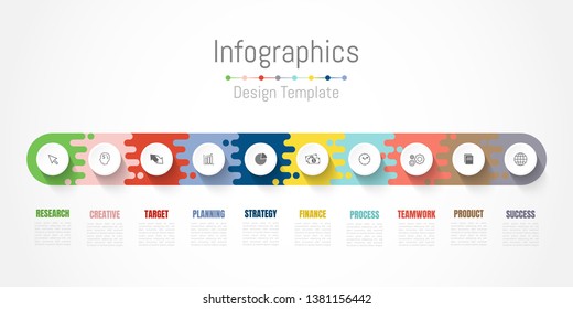 Infographic design elements for your business data with 10 options, parts, steps, timelines or processes. Vector Illustration.