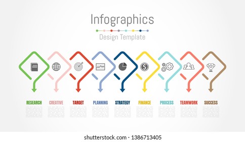 Infographic design elements for your business data with 9 options, parts, steps, timelines or processes. Vector Illustration.
