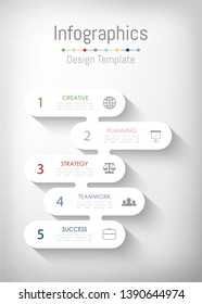 Infographic design elements for your business data with 5 options, parts, steps, timelines or processes. Vector Illustration.
