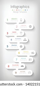 Infographic design elements for your business data with 9 options, parts, steps, timelines or processes. Vector Illustration.