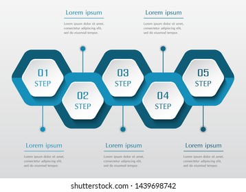 Infographic design elements for your business data with 5 options, parts, steps or processes. Horizontal timeline illustration.