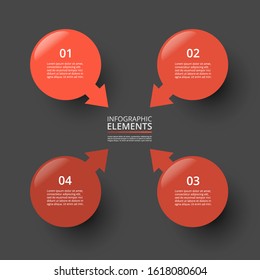 Infographic design elements for your business data with 4 options, parts, steps or processes on dark grey background.