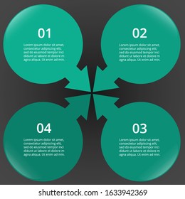 Infographic design elements for your business data with 4 options, parts, steps or processes on dark grey background.