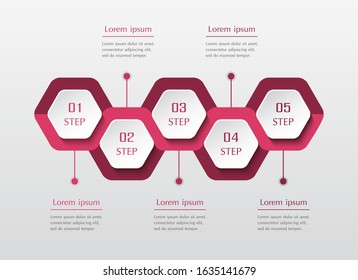 Infographic design elements for your business data with 5 options, parts, steps or processes. Horizontal timeline illustration.