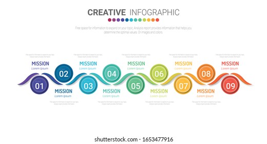 Infographic design elements for your business with 9 options, parts, steps or processes, Vector Illustration. 