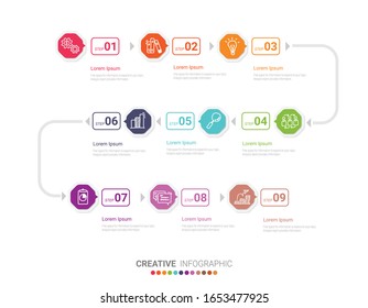 Elementos de diseño infográfico para su negocio con 9 opciones, piezas, pasos o procesos, Ilustración vectorial. 