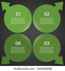 Infographic design elements for your business data with 4 options, parts, steps or processes on dark grey background.