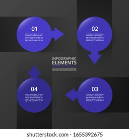 Infographic design elements for your business data with 4 options, parts, steps or processes on dark grey background.