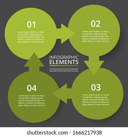 Infographic design elements for your business data with 4 options, parts, steps or processes on dark grey background.