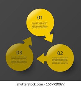 Infografische Design-Elemente für Ihre Geschäftsdaten mit 3 Optionen, Teilen, Schritten oder Prozessen auf dunkelgrauem Hintergrund.