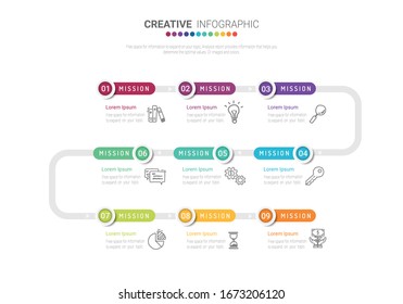 Infographic design elements for your business with 9 options, parts, steps or processes, Vector Illustration. 