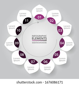 Infographic design elements for your business data with 11 options, parts, steps or processes.