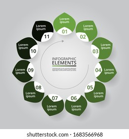 Infographic design elements for your business data with 11 options, parts, steps or processes.