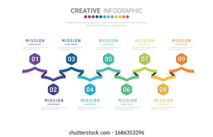 Infographic design elements for your business with 9 options, parts, steps or processes, Vector Illustration. 