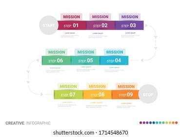 Infographic design elements for your business with 9 options, parts, steps or processes, Vector Illustration. 