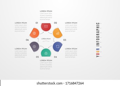Infographic design elements for your business data with 6 circle options, parts, steps, timelines or processes. Vector illustration.