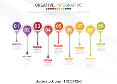 Infografische Gestaltungselemente für Ihr Unternehmen mit 9 Optionen, Teilen, Schritten oder Prozessen, Vector Illustration. 