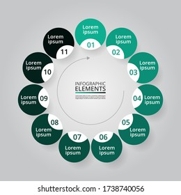 Infographic design elements for your business data with 11 options, parts, steps or processes.