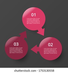 Infographic design elements for your business data with 3 options, parts, steps or processes on dark grey background.