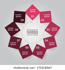 Infographic design elements for your business data with 9 options, parts, steps or processes.