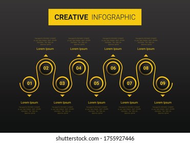 Infographic design elements for your business with 9 options, parts, steps or processes, Vector Illustration. 