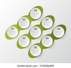 Infographic design elements for your business data with 9 options, parts, steps or processes.