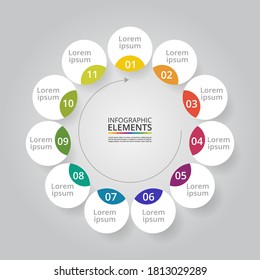 Infographic Design Elements For Your Business Data With 11 Options, Parts, Steps Or Processes.