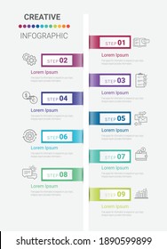 Infographic design elements for your business with 9 options, parts, steps or processes, Vector Illustration. 