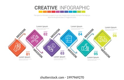 Infographic design elements for your business with 6 options, parts, steps or processes, Vector Illustration.