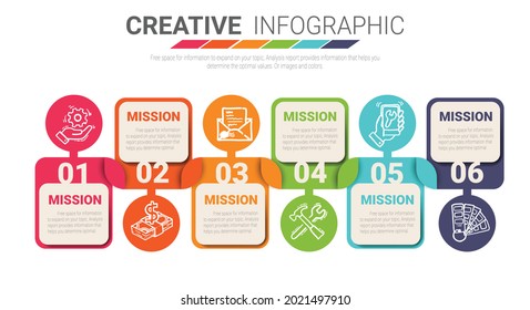 Infographic design elements for your business with 6 options, parts, steps or processes, Vector Illustration.