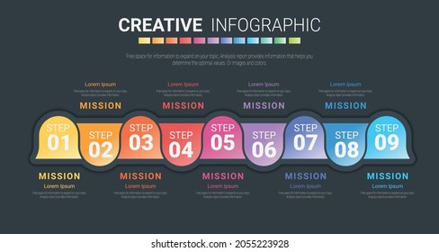 Infographic design elements for your business with 9 options, parts, steps or processes, Vector Illustration. 