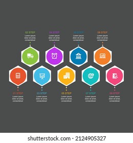 Infographic design elements for your business data with 9 options, parts, steps, timelines or processes. Vector Illustration.