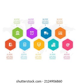 Elementos de diseño infográfico para sus datos empresariales con 9 opciones, partes, pasos, plazos o procesos. Ilustración vectorial.