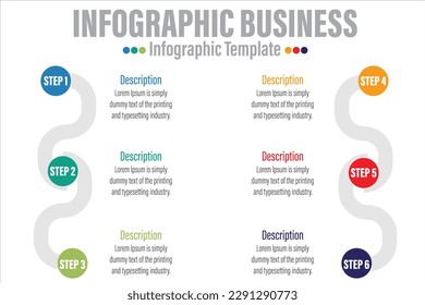 Infographic design elements for your business with Six 6 options, parts, steps or processes, Vector Illustration.