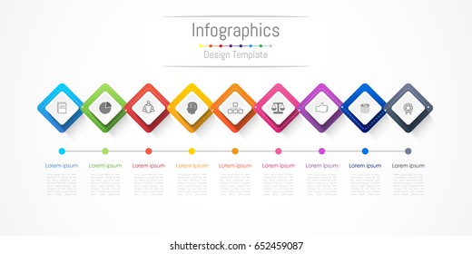 Infographic design elements for your business with 9 options, parts, steps or processes, Vector Illustration.
