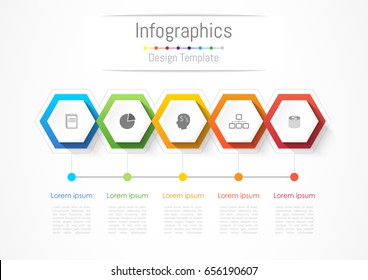 Infographic design elements for your business with 5 options, parts, steps or processes, Vector Illustration.